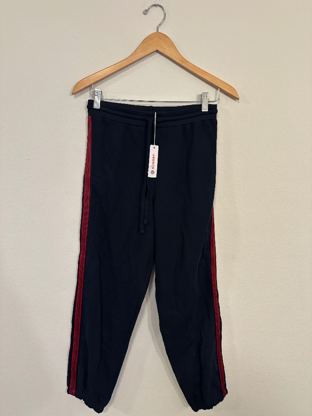 Sundry Deep Navy Cotton Terry Side Stripe Sweatpants NWT Women's Small